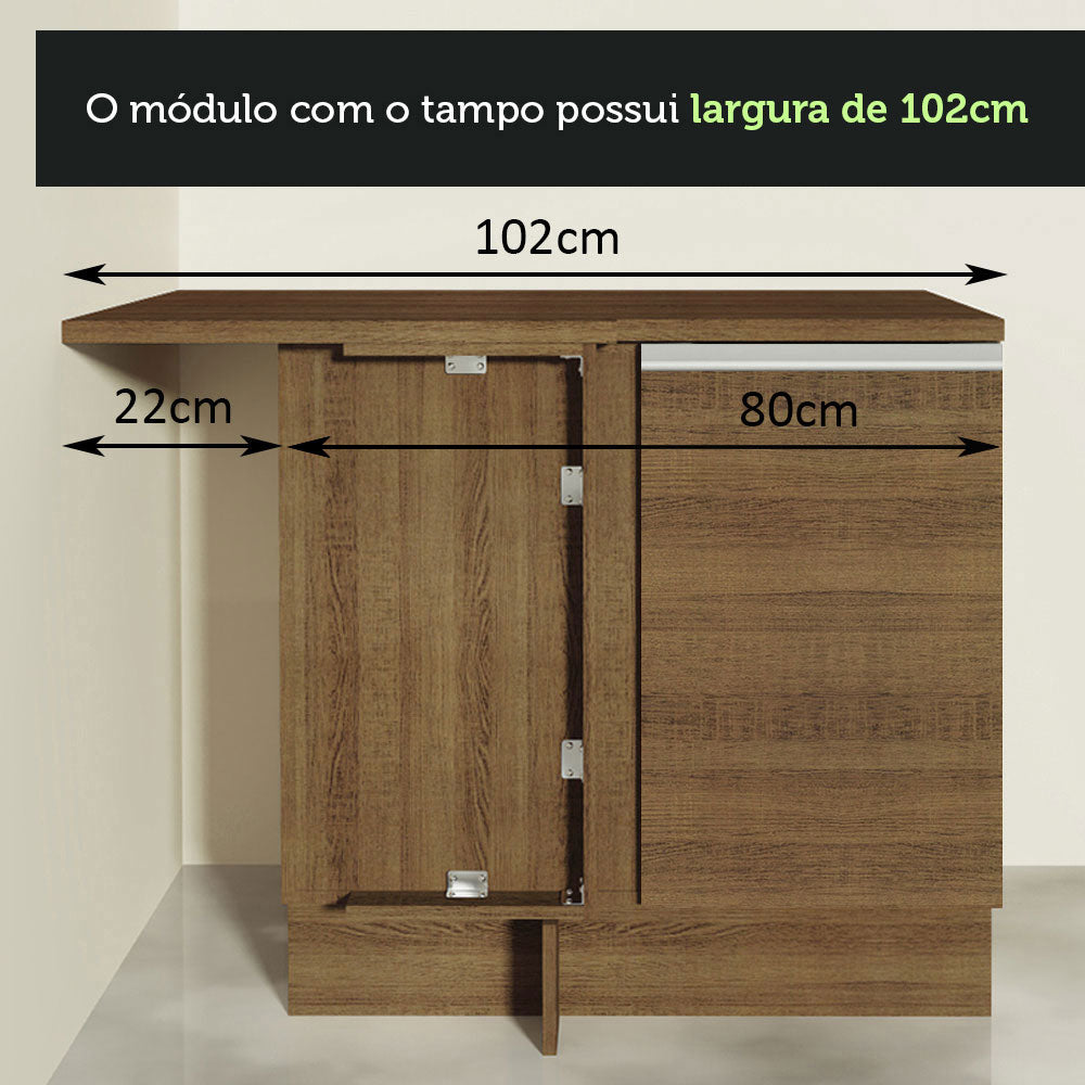 Mueble de Esquina Glamy 1 Puerta 60 cm Profundidad (Con Encimera) Marrón