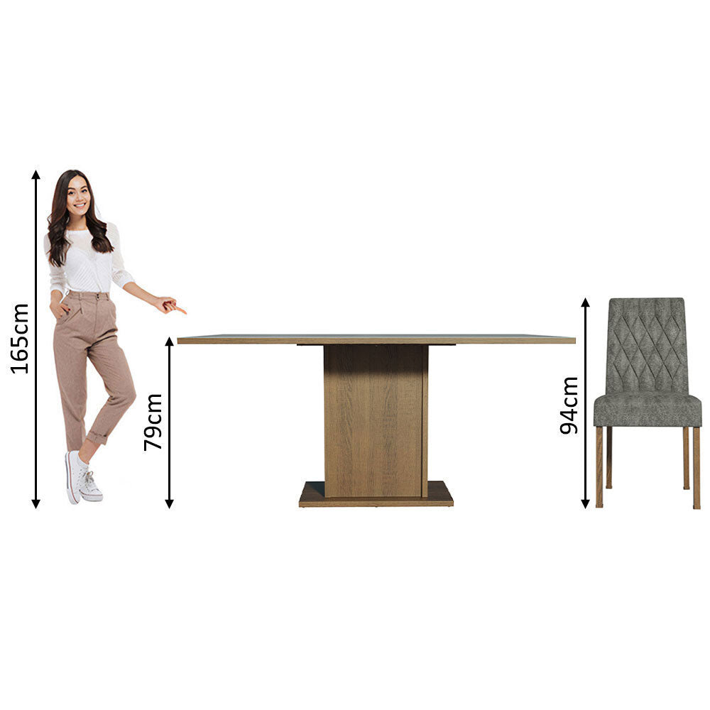 Juego de Comedor Mesa con Encimera de Madera 6 Sillas Marrón/Gris/Silver Hanna