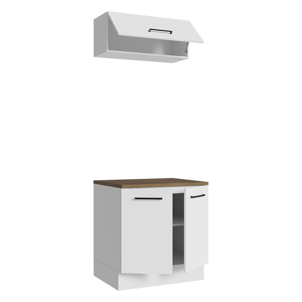 Kit Gabinete Bajo y Gabinete Superior Multiuso 80 cm Blanco/Marrón Agata Madesa