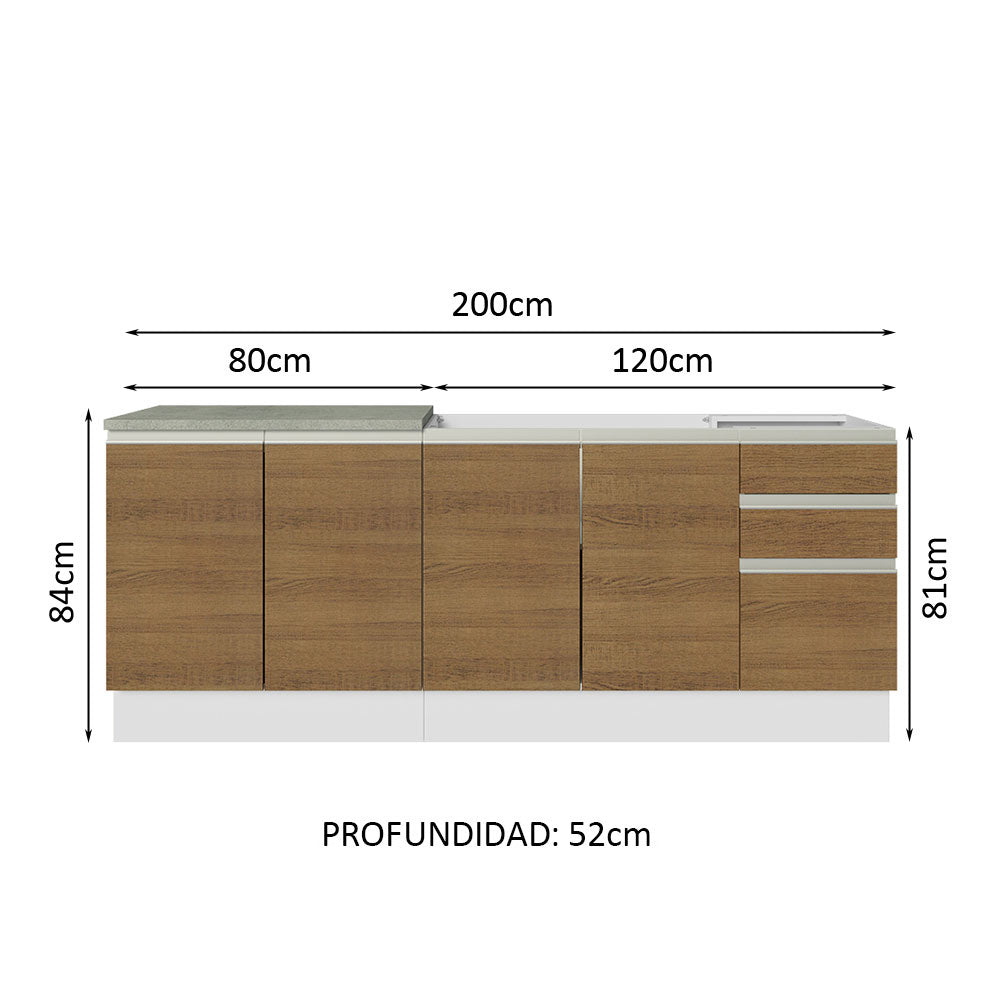 Mueble de Cocina 200cm Con Tarja Glamy Blanco/Marrón