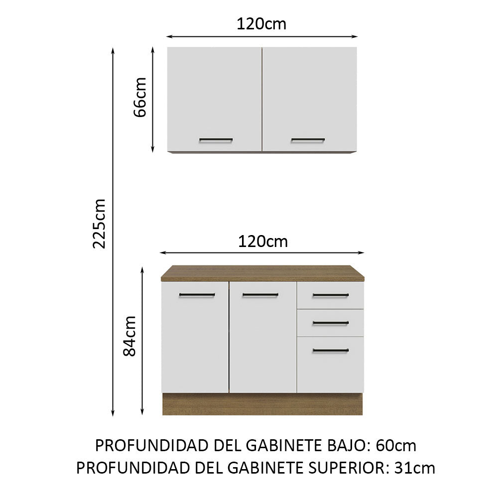 Kit Gabinete Bajo y Gabinete Superior Multiuso 120 x 60 cm Marrón/Blanco Agata Madesa