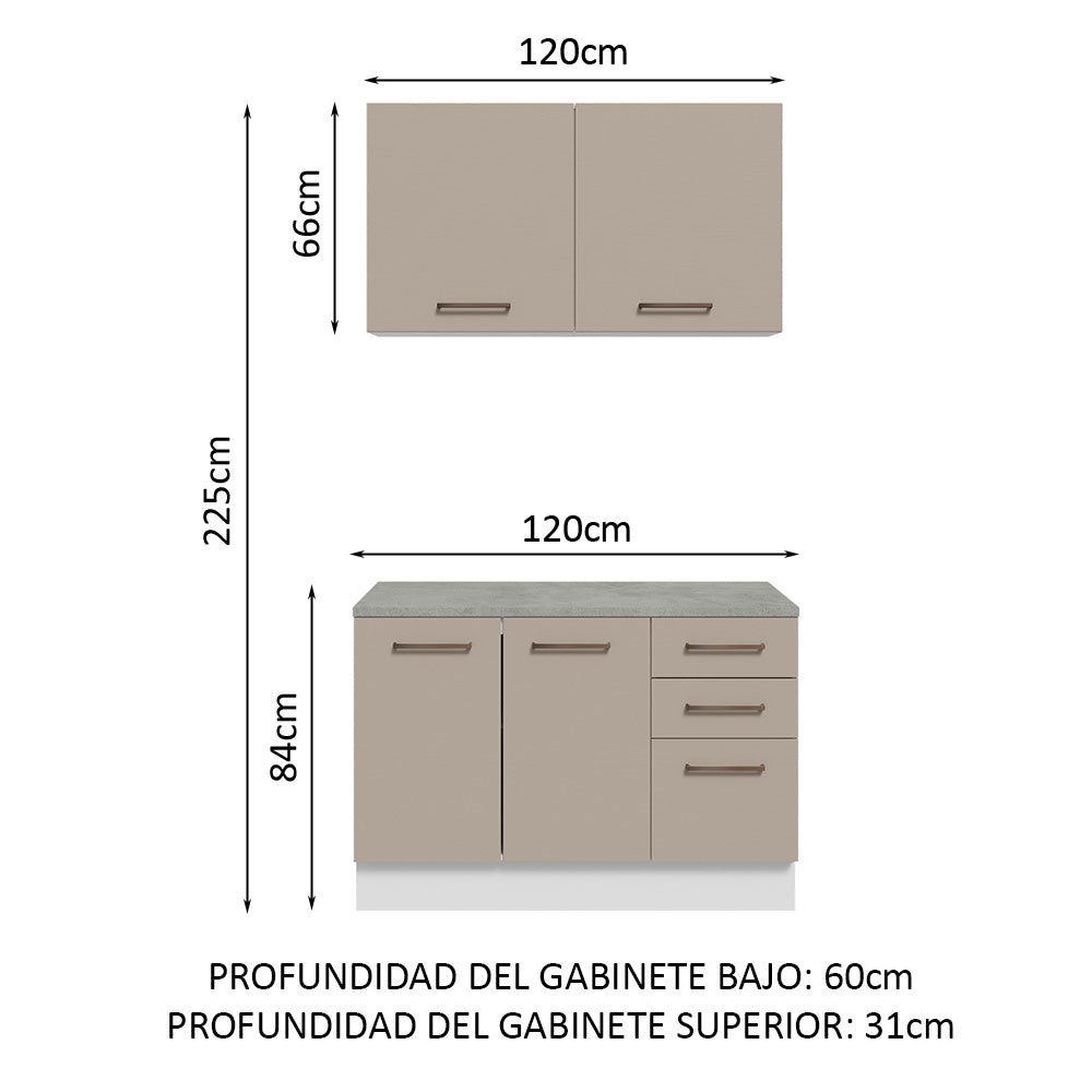 Kit Gabinete Bajo y Gabinete Superior Multiuso 120 x 60 cm Blanco/Crema Agata Madesa