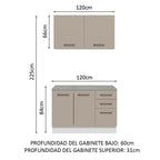Kit Gabinete Bajo y Gabinete Superior Multiuso 120 x 60 cm Blanco/Crema Agata Madesa