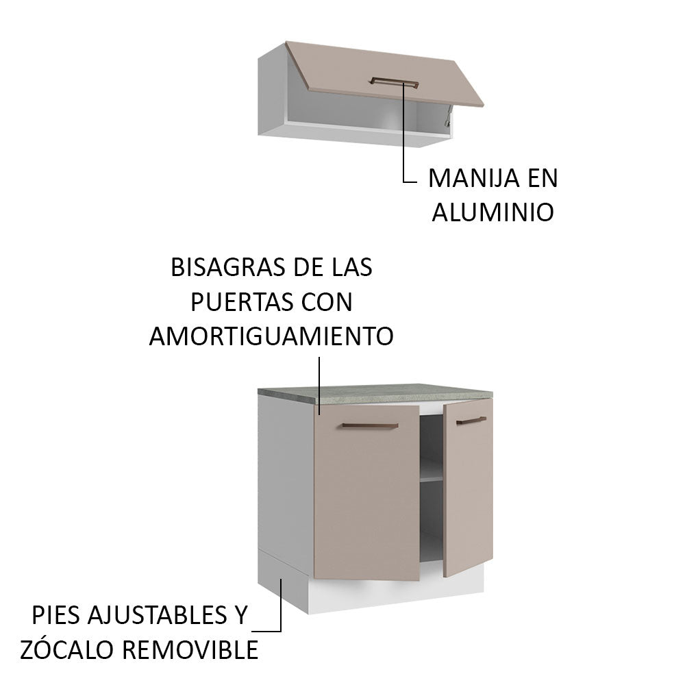 Kit Gabinete Bajo y Gabinete Superior Multiuso 80 cm Blanco/Crema Agata Madesa