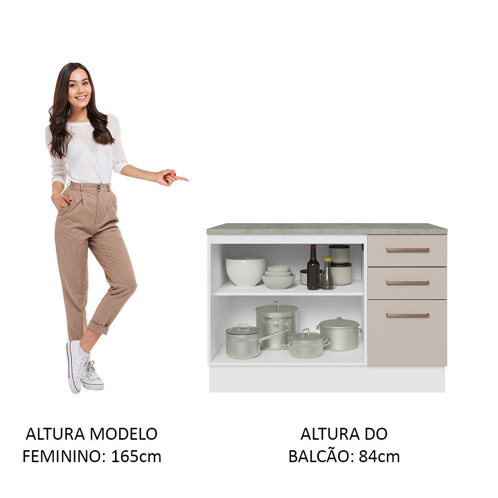 Gabinete Bajo 120 cm 2 Puertas 3 Cajones Blanco/Crema Agata Madesa