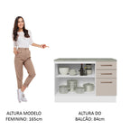 Gabinete Bajo 120 cm 2 Puertas 3 Cajones Blanco/Crema Agata Madesa