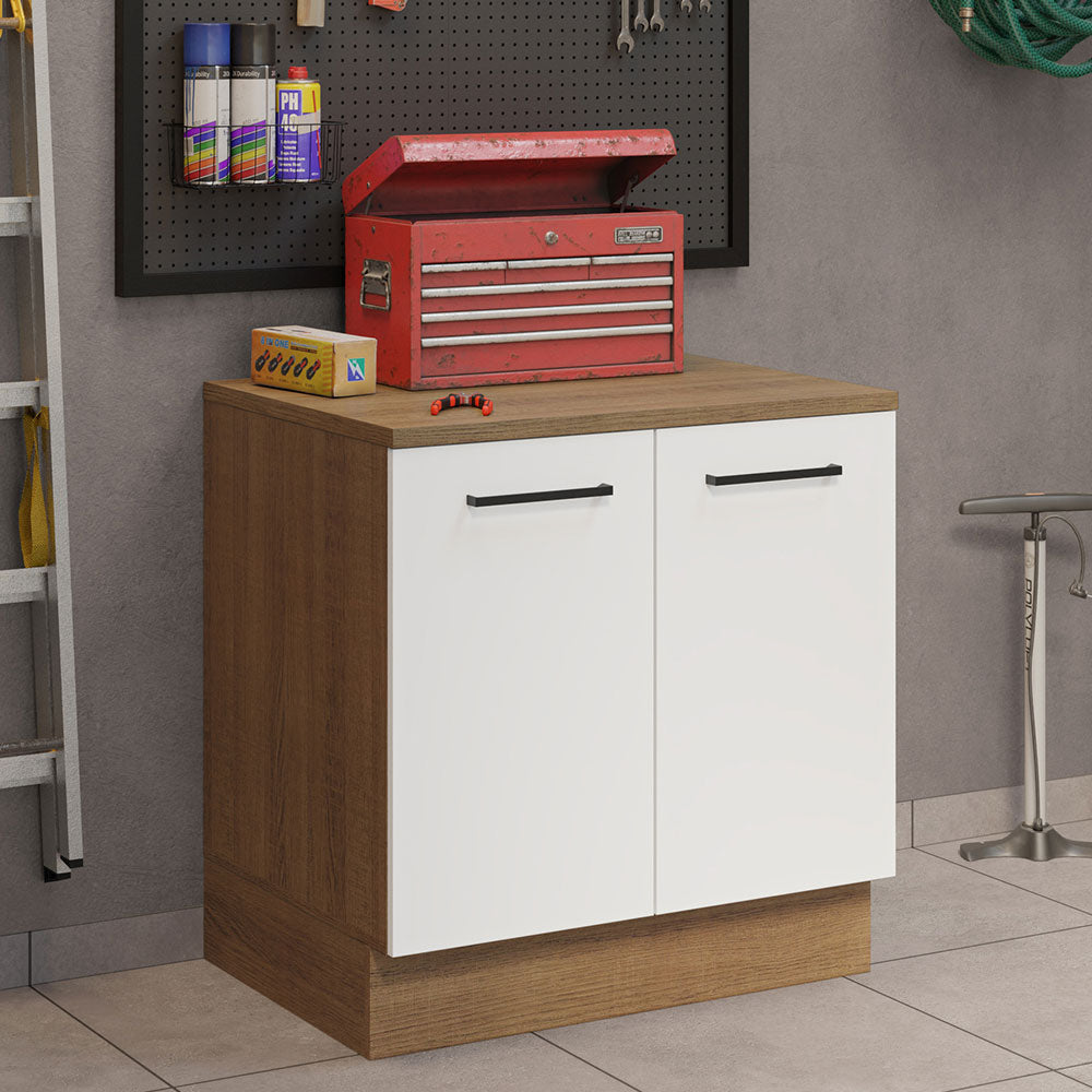 Gabinete Bajo Multiuso 80 cm 2 Puertas Marrón/Blanco Madesa