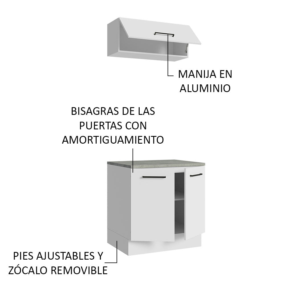 Kit Gabinete Bajo y Gabinete Superior Multiuso 80 cm Blanco Agata Madesa