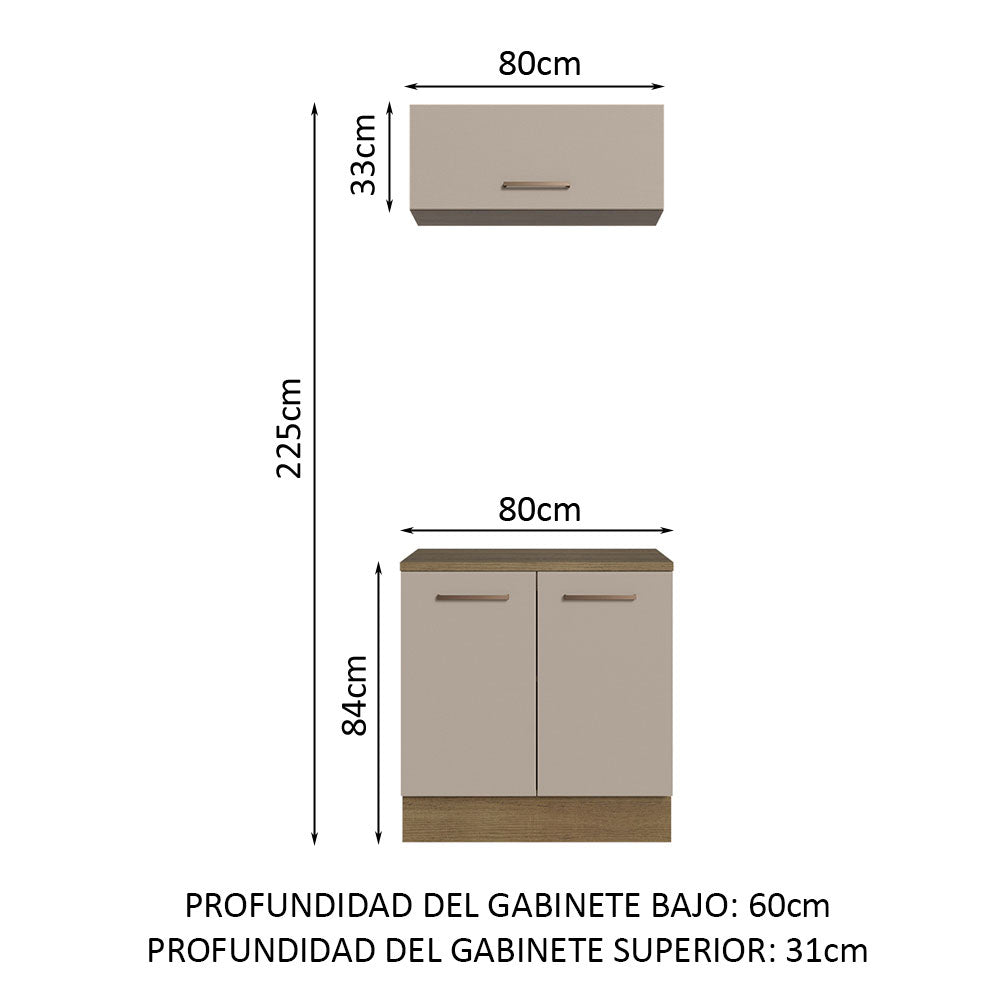Kit Gabinete Bajo y Gabinete Superior Multiuso 80 cm Marrón/Crema Madesa