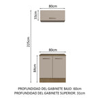 Kit Gabinete Bajo y Gabinete Superior Multiuso 80 cm Marrón/Crema Madesa