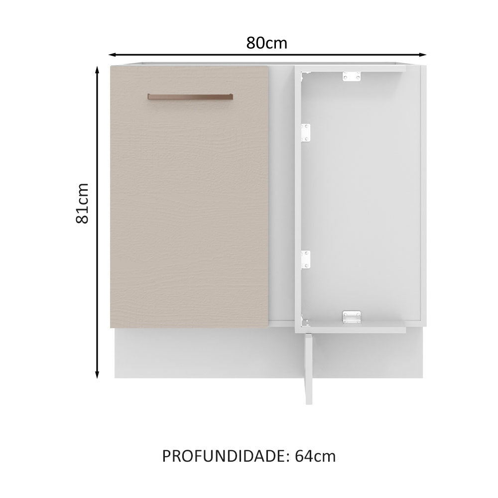 Mueble de Esquina 1 Puerta 60 cm Profundidad (Sin Encimera) Blanco/Crema Agata