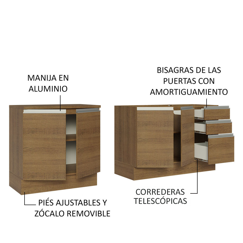 Mueble de Cocina 200cm Con Tarja Glamy Marrón