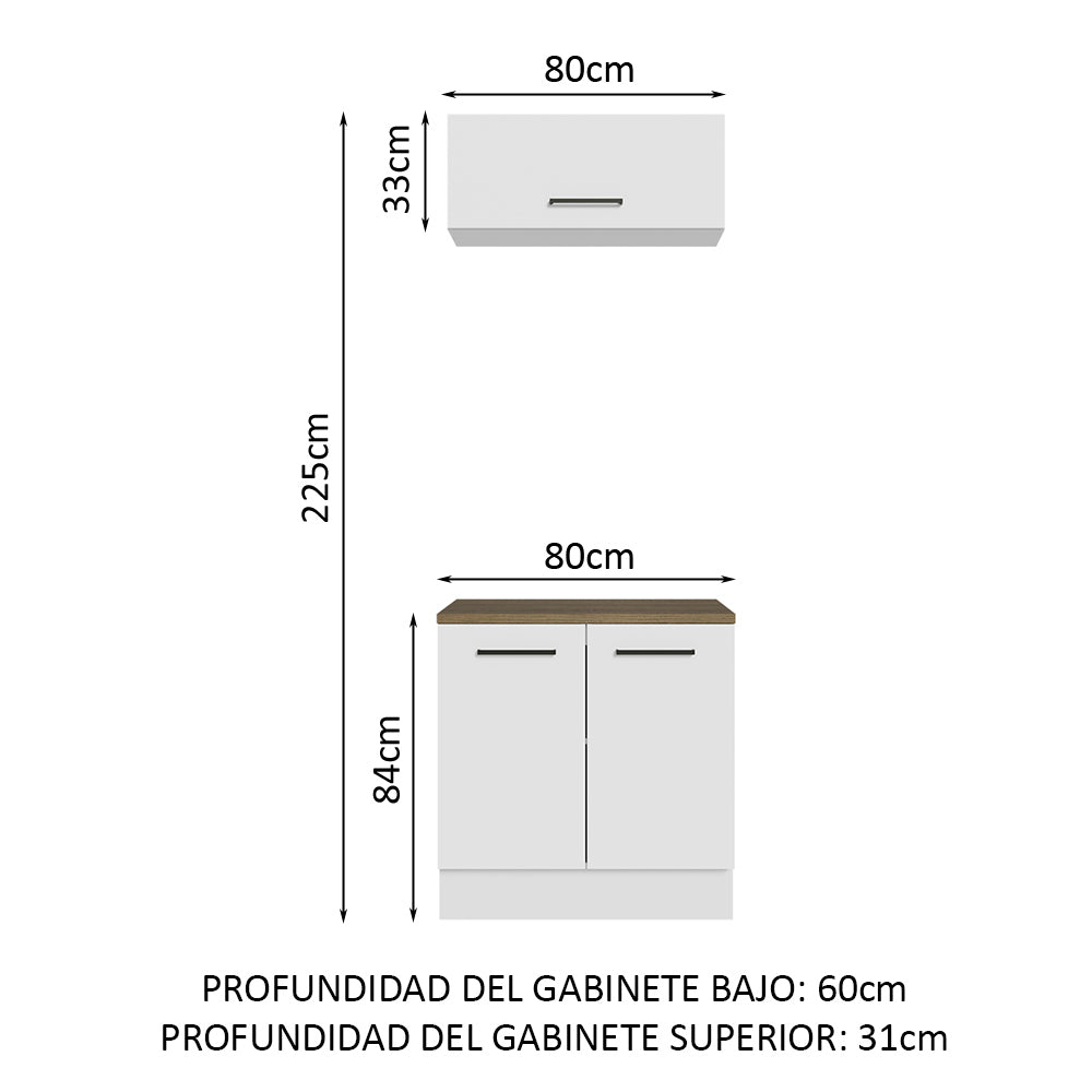 Kit Gabinete Bajo y Gabinete Superior Multiuso 80 cm Blanco/Marrón Agata Madesa