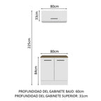 Kit Gabinete Bajo y Gabinete Superior Multiuso 80 cm Blanco/Marrón Agata Madesa