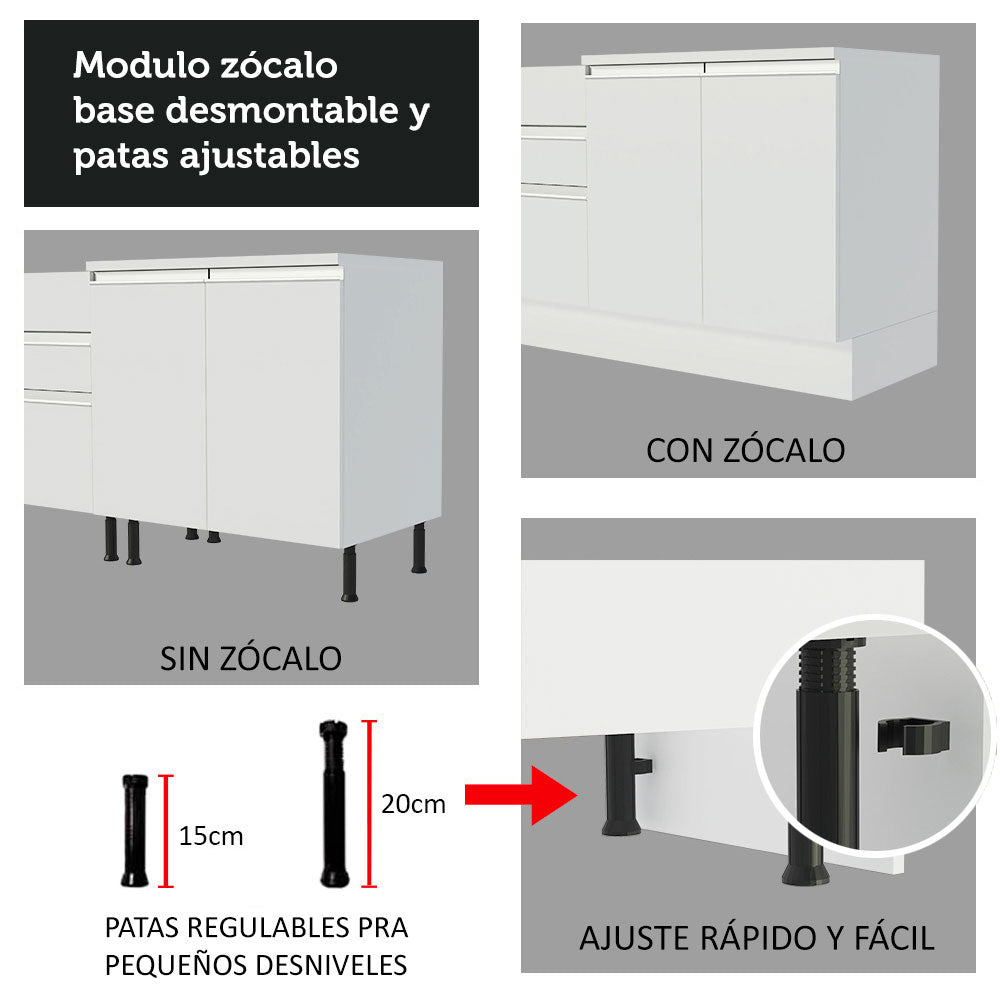 Mueble de Cocina 200cm Con Tarja Glamy Blanco