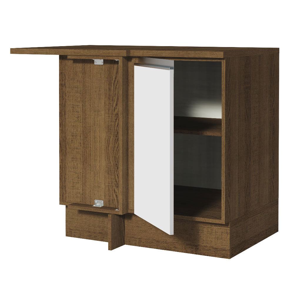 Gabinete Bajo Esquinero 102 cm 1 Puerta Marrón/Blanco Glamy Madesa
