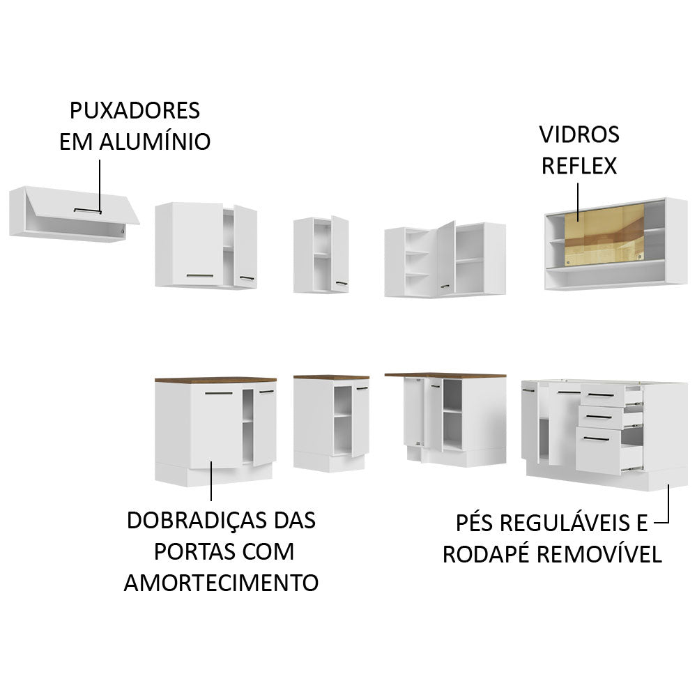 Cocina Integral de Esquina 486cm Blanco Encimera Marrón 60cm de Profundidad Agata 01