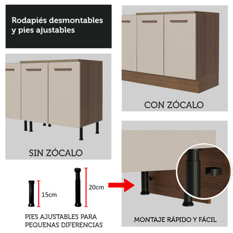 Mueble de Cocina para Fregadero 1 Puerta y 2 Cajones Marrón/Crema Agata Madesa