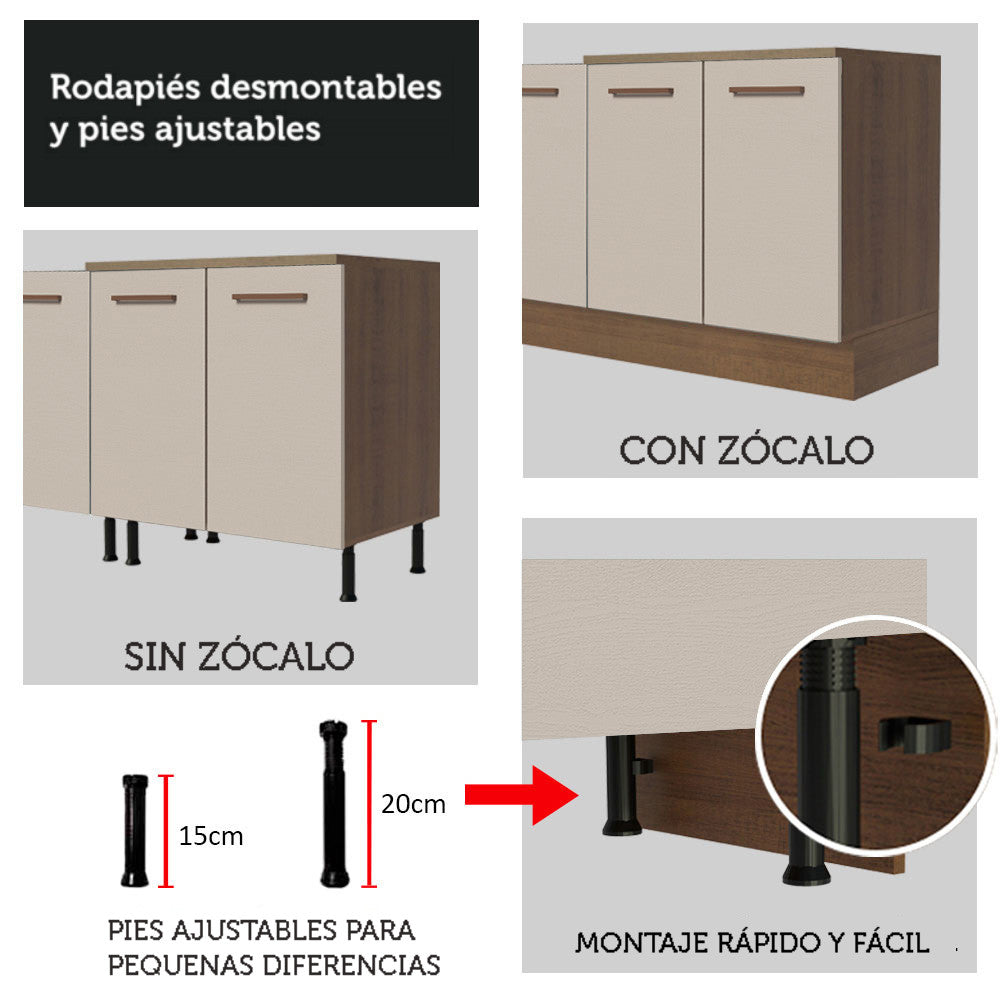 Mueble de Cocina 80 cm 2 Cajones Marrón/Crema Agata Madesa