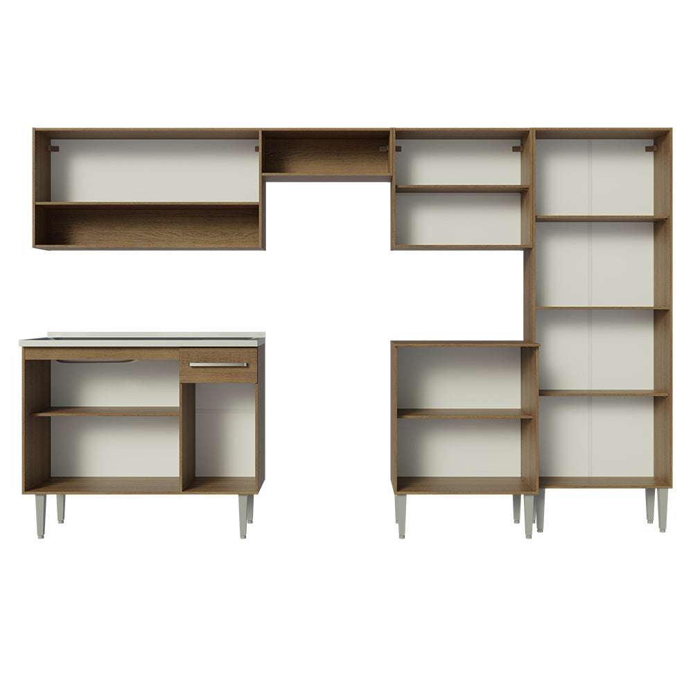 Cocina Integral 293cm con Fregadero Marrón/Gris Emilly 09