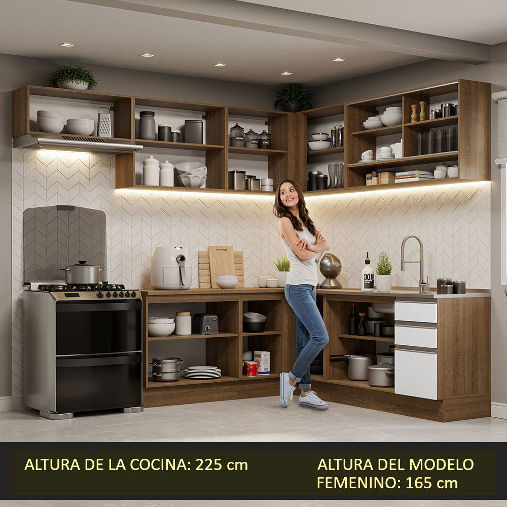 Cocina Integral Esquinera 469cm Marrón/Blanco Glamy Madesa 01