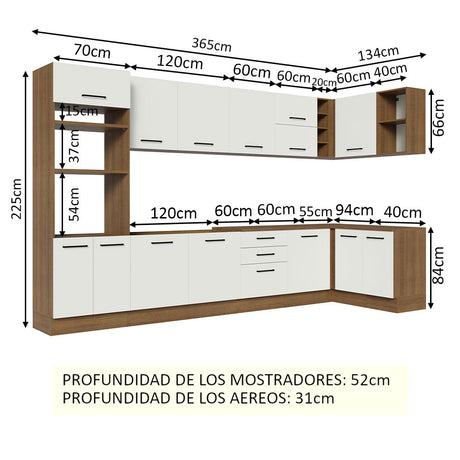 Cocina Integral Esquinera 499cm Marrón/Blanco Agata Madesa 01