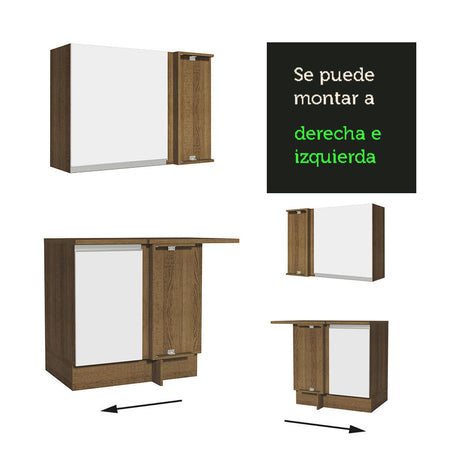 Cocina Integral Esquinera 349cm Marrón/Blanco Glamy Madesa 06