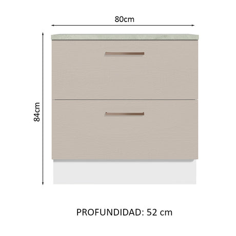 Mueble de Cocina 80 cm 2 Cajones Blanco/Crema Agata Madesa