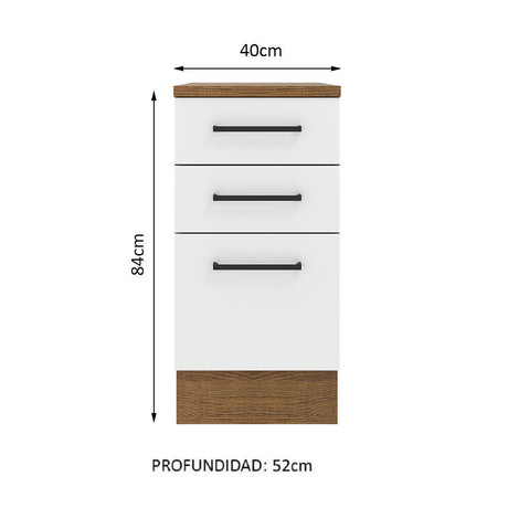 Mueble de Cocina Madesa Agata 40 cm 3 Cajones Marrón/Blanco