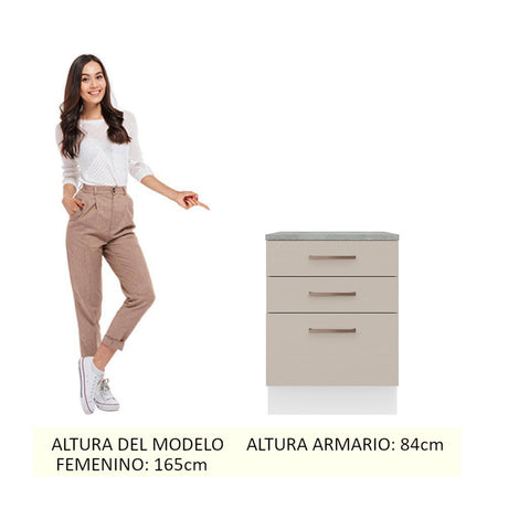 Mueble de Cocina 60 cm 3 Cajones Blanco/Crema Agata Madesa