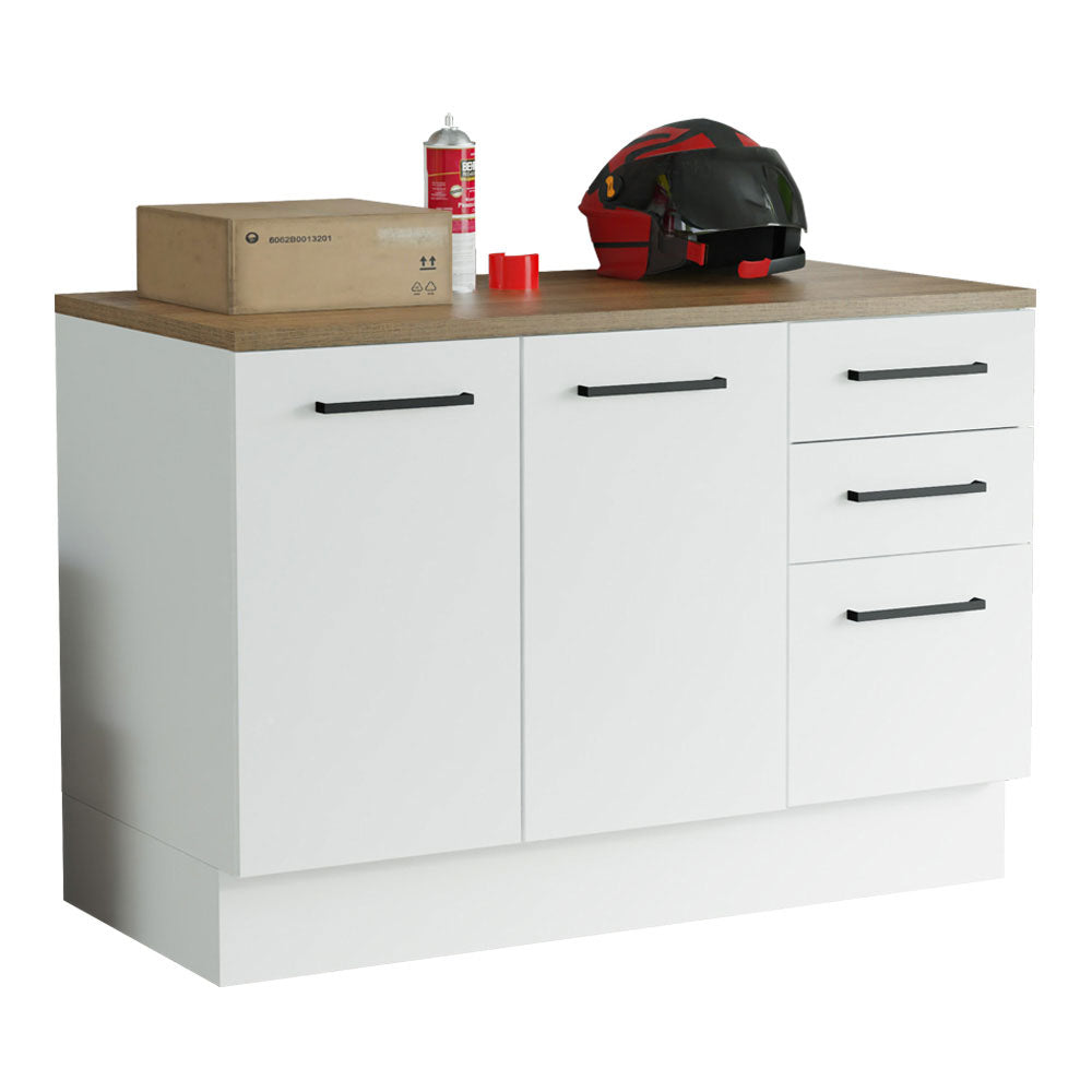 Gabinete Bajo Multiuso 120 cm 2 Puertas 3 Cajones Blanco/Marrón Madesa