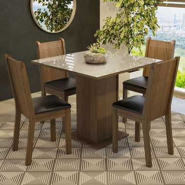 Conjunto de Comedor con Encimera Vidrio 4 Sillas Marrón/Crema/Negro Perla Madesa