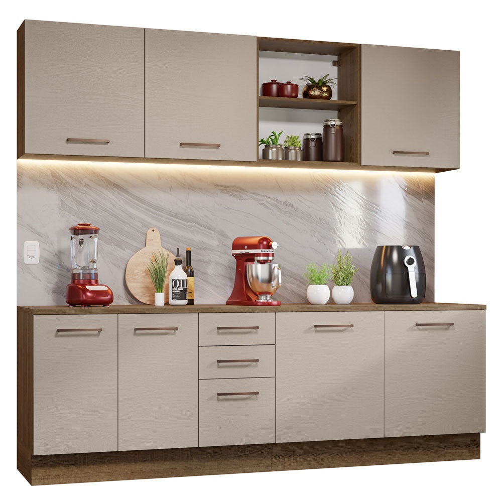 Cocina Integral 240cm Marrón/Crema 60cm de Profundidad Agata 02