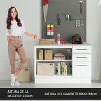 Gabinete Bajo Multiuso 120 cm 2 Puertas 3 Cajones Blanco Madesa