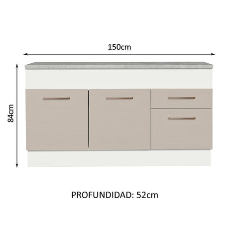 Mueble de Cocina Para Fregadero 150 cm 2 Puertas y 2 Cajones (Con Tablero) Blanco/Crema Agata Madesa