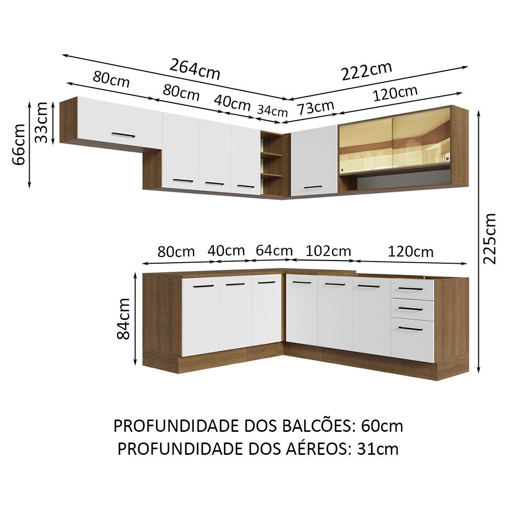 Cocina Integral de Esquina 486cm Marrón/Blanco 60cm de Profundidad Agata 01