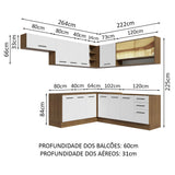 Cocina Integral de Esquina 486cm Marrón/Blanco 60cm de Profundidad Agata 01