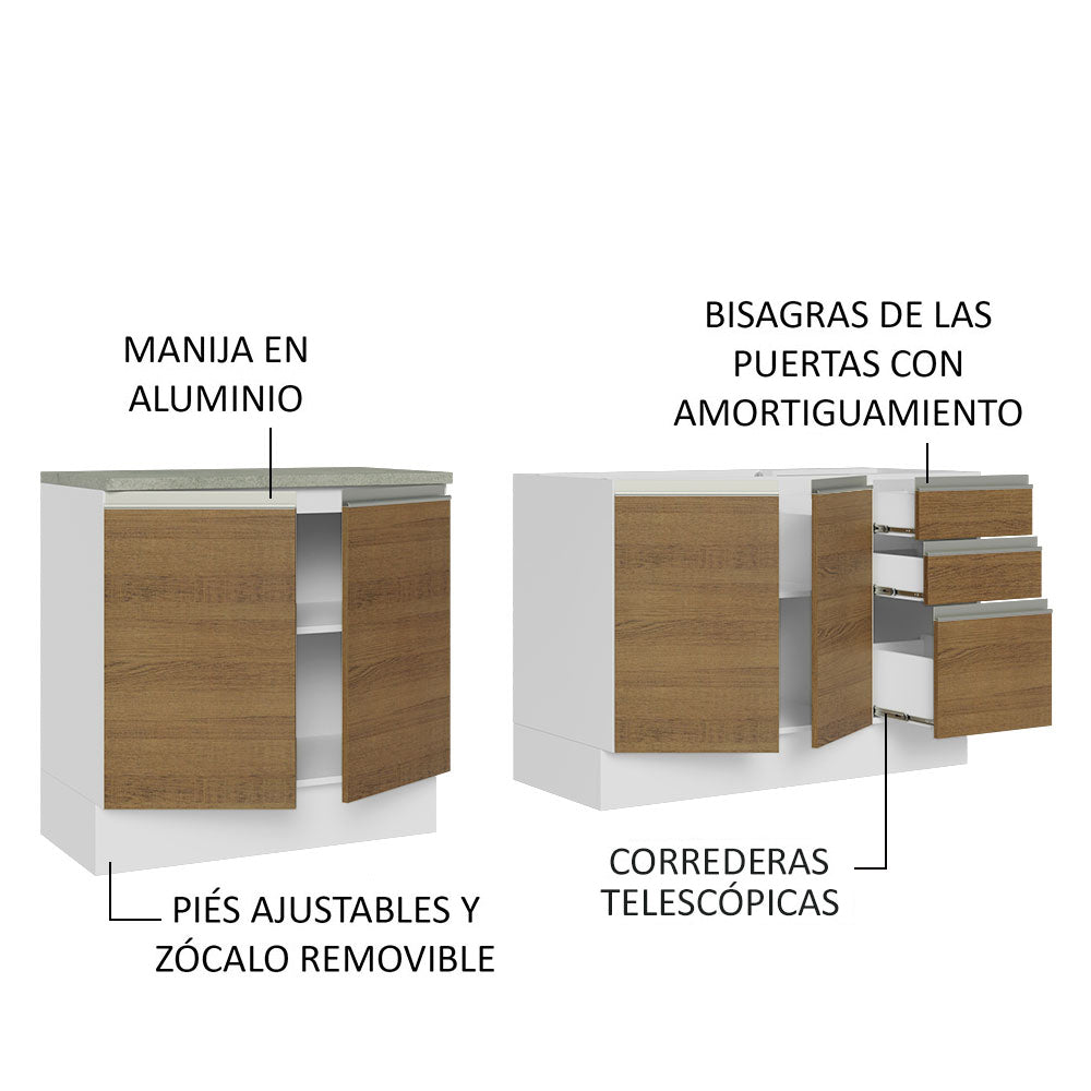 Mueble de Cocina 200cm Con Tarja Glamy Blanco/Marrón