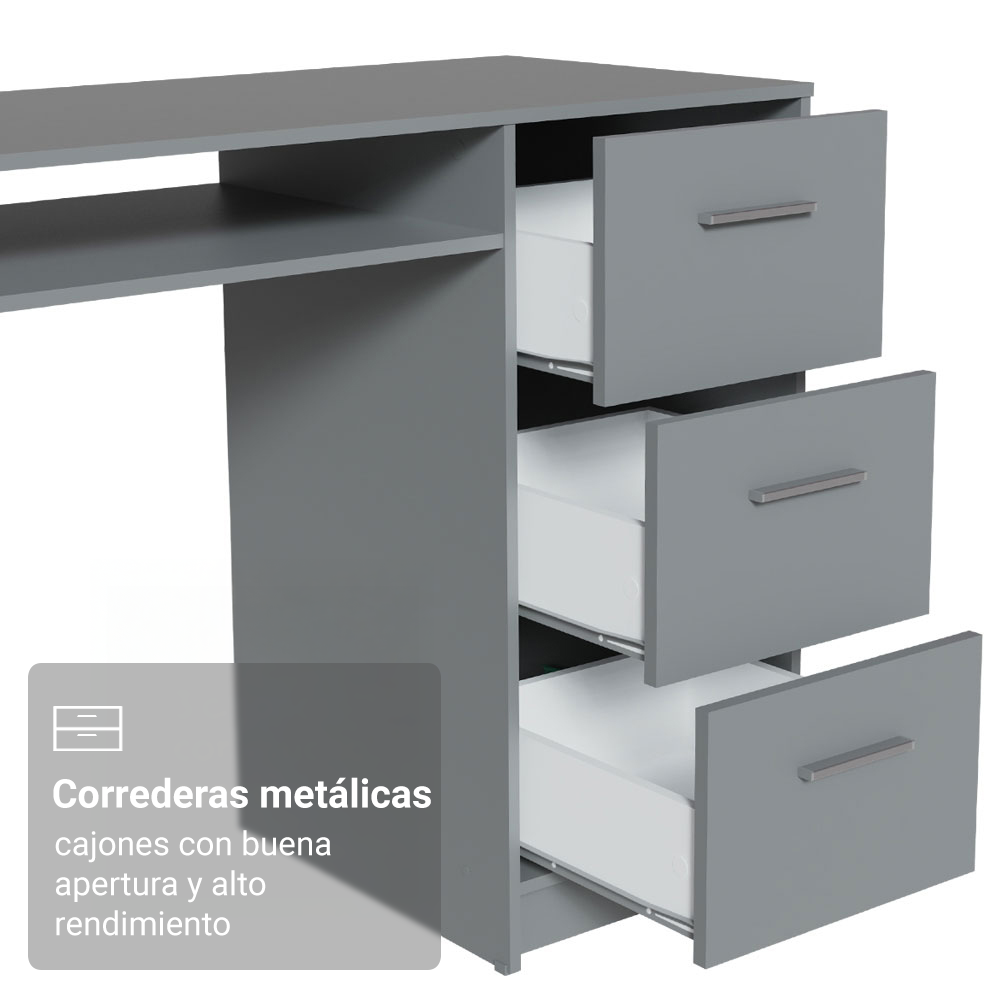 Escritorio Para Pc 3 Cajones 1 Puerta Gris Madesa Alaska