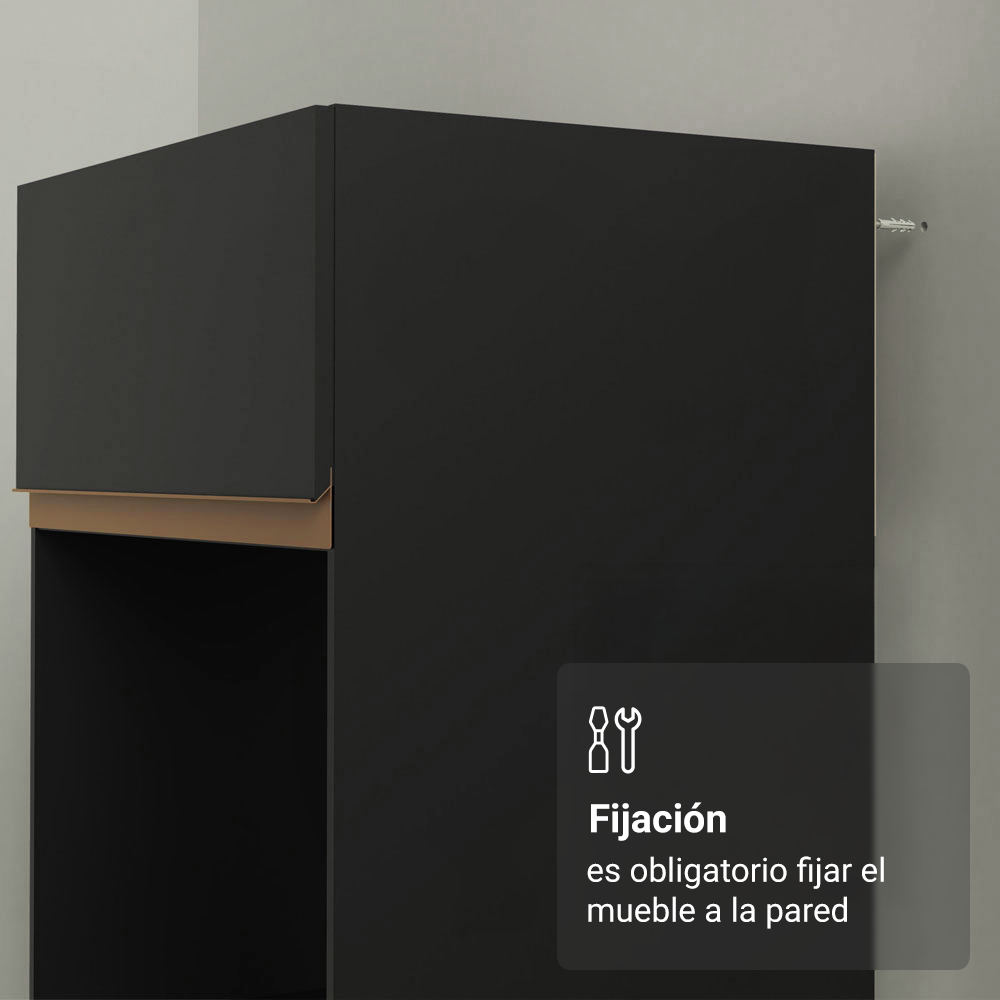 Mueble de Cocina para Horno 70 cm 3 Puertas Negro Reims