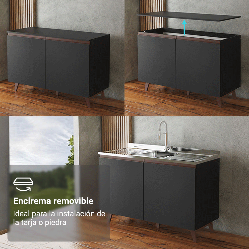 Gabinete Bajo para Fregadero 2 Puertas  Reims Negro
