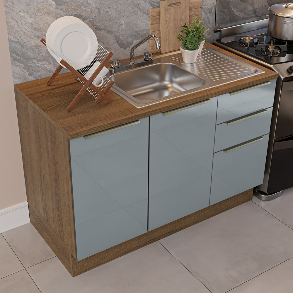 Gabinete Bajo para Fregadero con Accesorios de Cocina 120 cm 2 Puertas 3 Cajones Marrón/Gris Lux Madesa