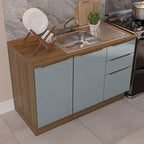 Gabinete Bajo para Fregadero con Accesorios de Cocina 120 cm 2 Puertas 3 Cajones Marrón/Gris Lux Madesa