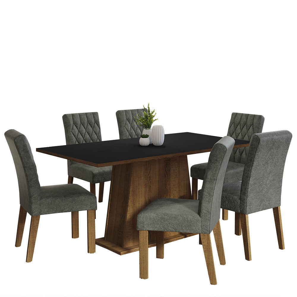 Juego de Comedor Mesa con Encimera de Madera 6 Sillas Marrón/Negro/Silver Britney