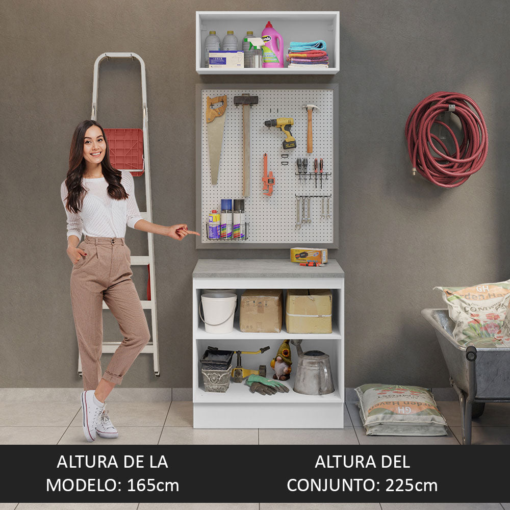 Kit Gabinete Bajo y Gabinete Superior Multiuso 80 cm Blanco/Crema Agata Madesa