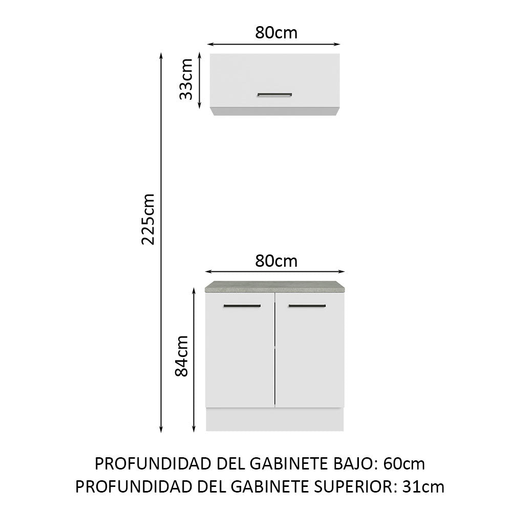 Kit Gabinete Bajo y Gabinete Superior Multiuso 80 cm Blanco Agata Madesa