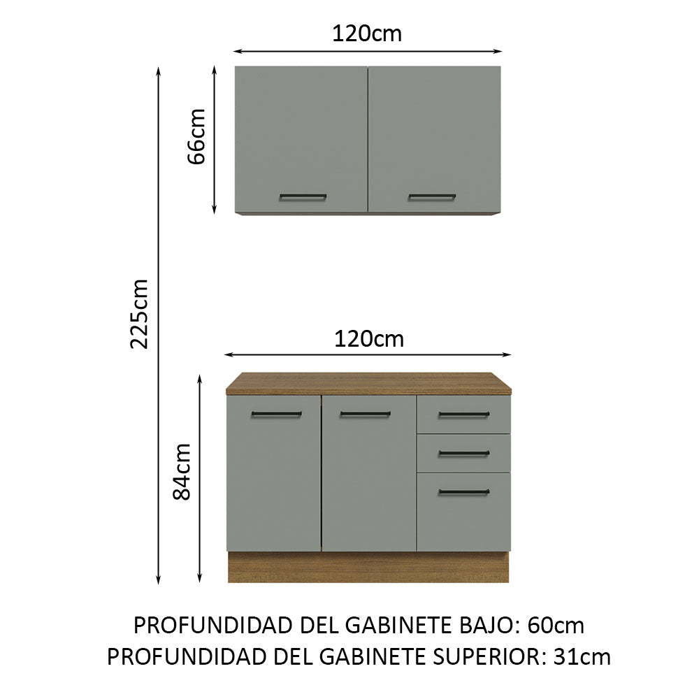 Kit Gabinete Bajo y Gabinete Superior Multiuso 120 cm Marrón/Gris Agata Madesa