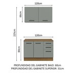 Kit Gabinete Bajo y Gabinete Superior Multiuso 120 cm Marrón/Gris Agata Madesa