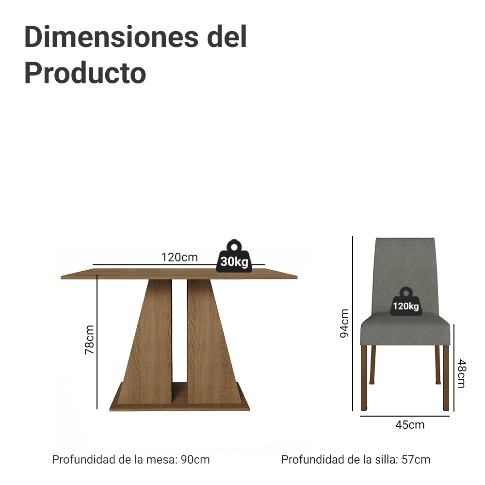 Juego de Comedor Mesa Encimera de Madera 6 Sillas Marrón/Silver Cheryl