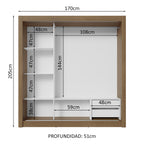Clóset Matrimonial 170 cm 3 Puertas Corredizas Con 2 Espejos 2 Cajones Marrón/Blanco Sublime Madesa